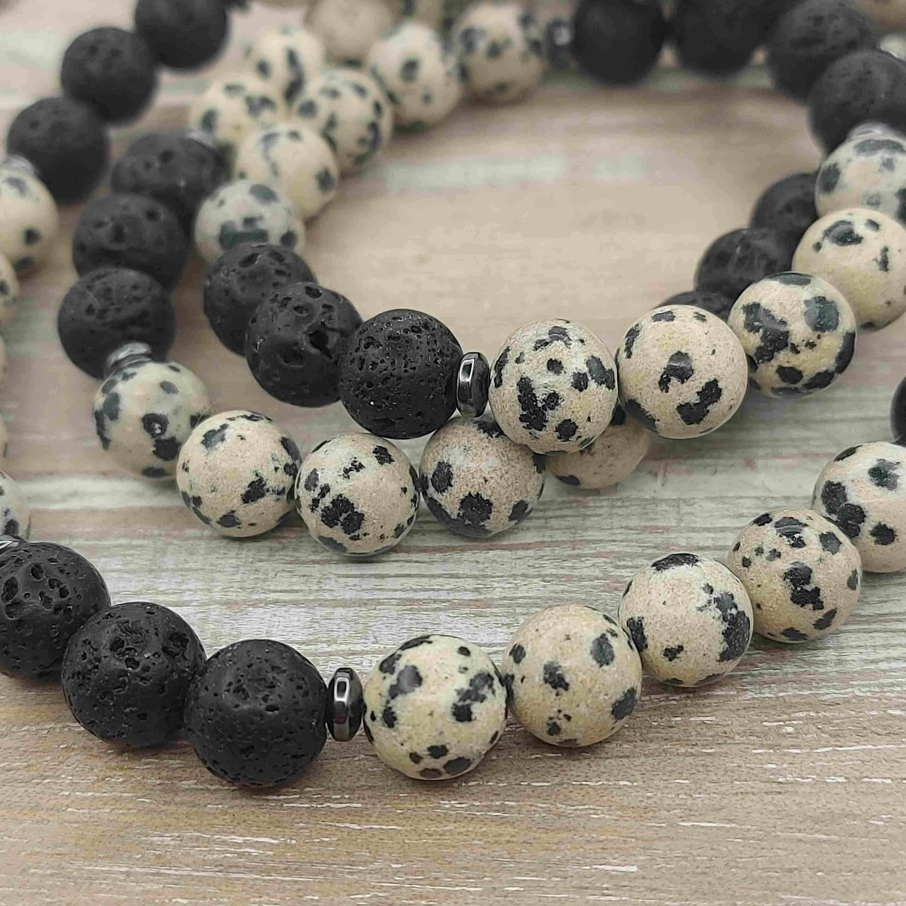 Lávakő és dalmata jáspis férfi ásvány nyaklánc galéria kép