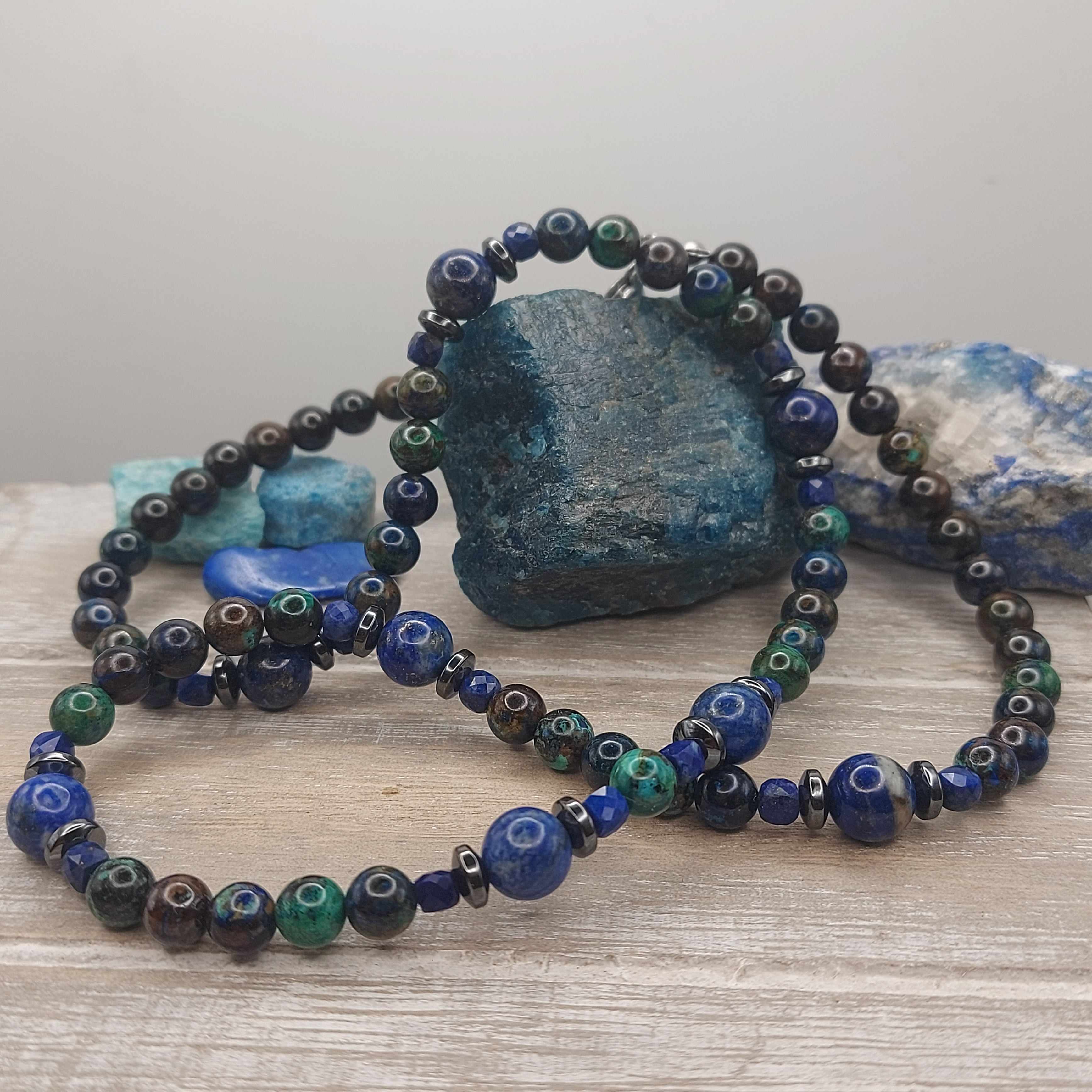 Azurit-malachit és lápisz lazuli férfi ásvány nyaklánc galéria kép