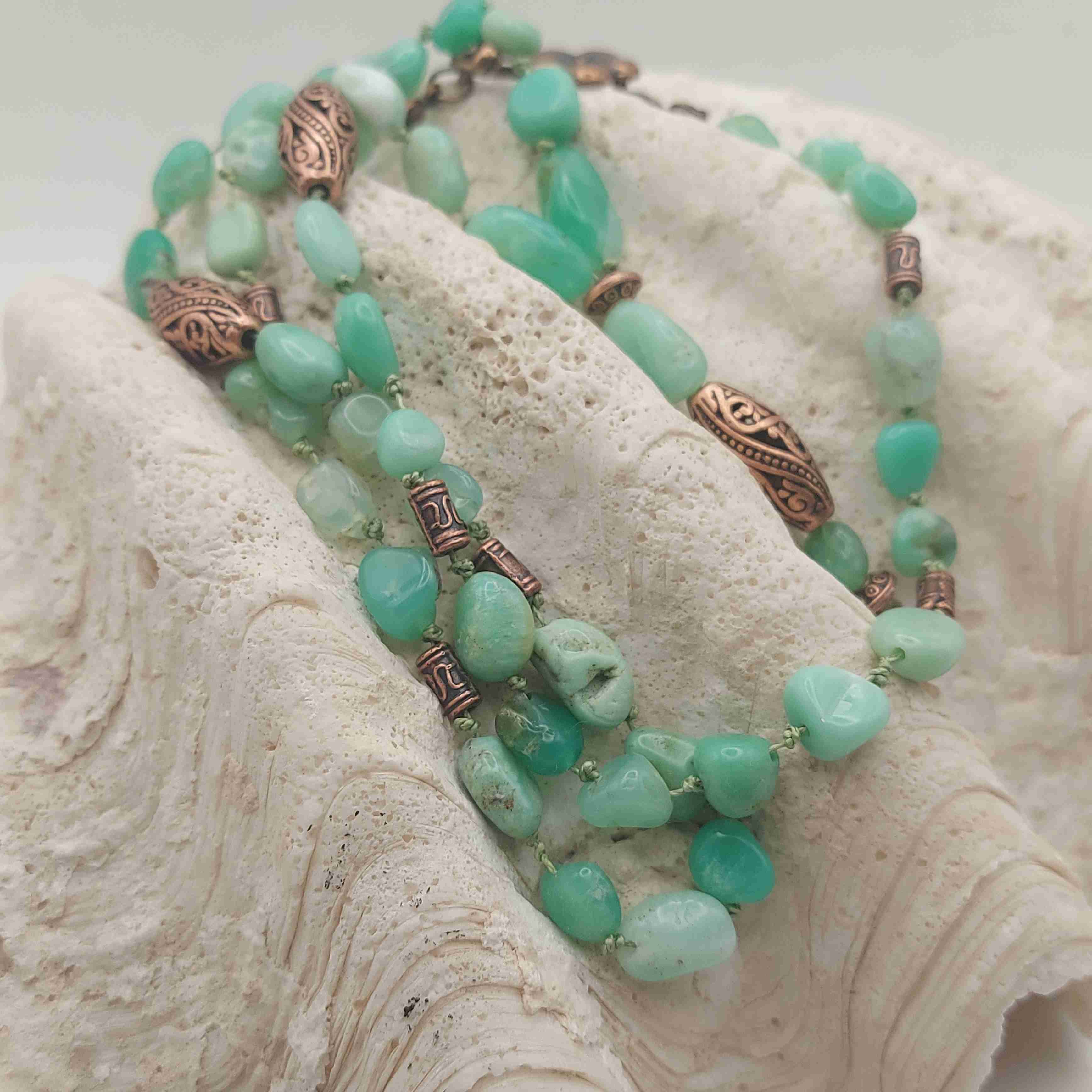 Krizopráz ásvány nyaklánc és fülbevaló galéria kép