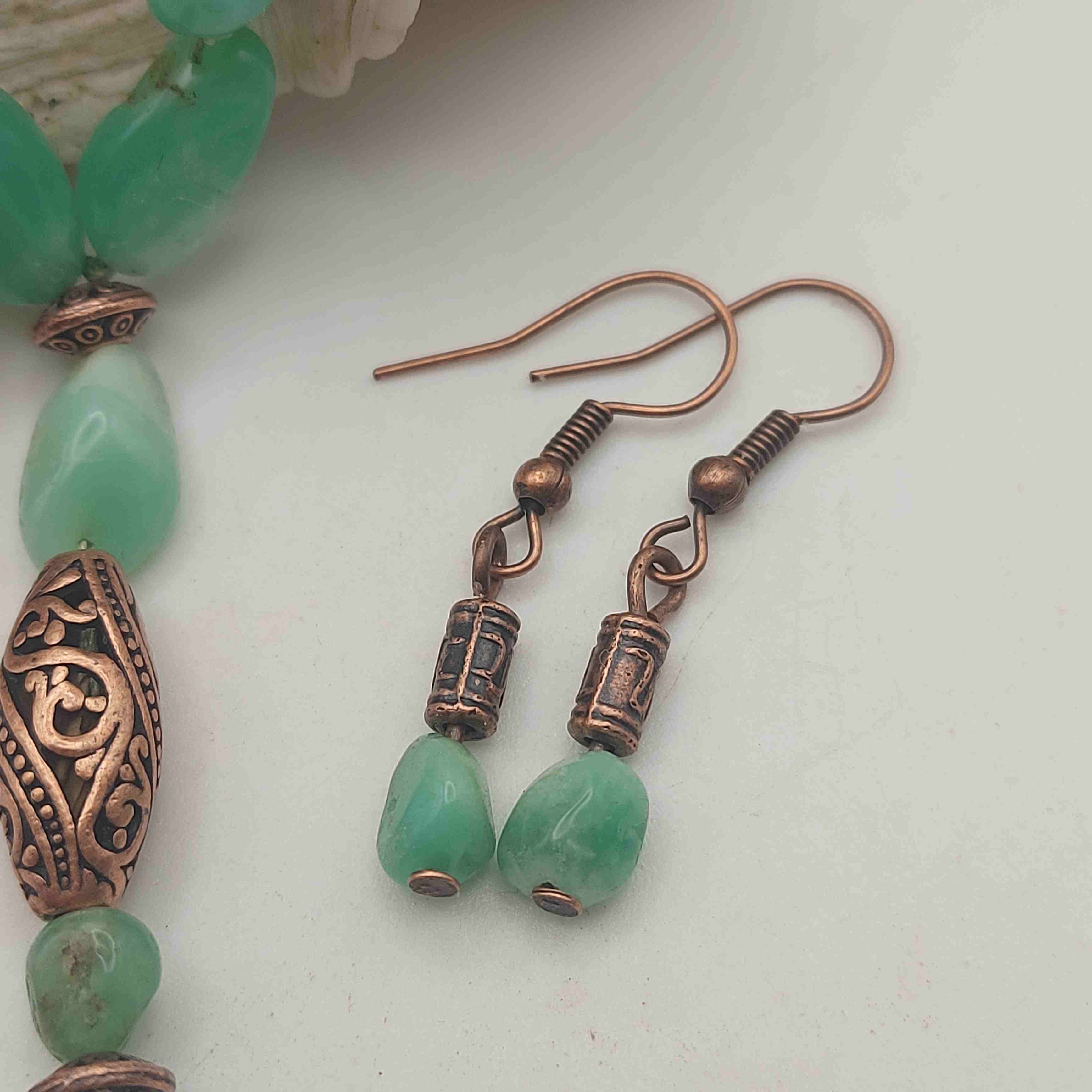 Krizopráz ásvány nyaklánc és fülbevaló galéria kép