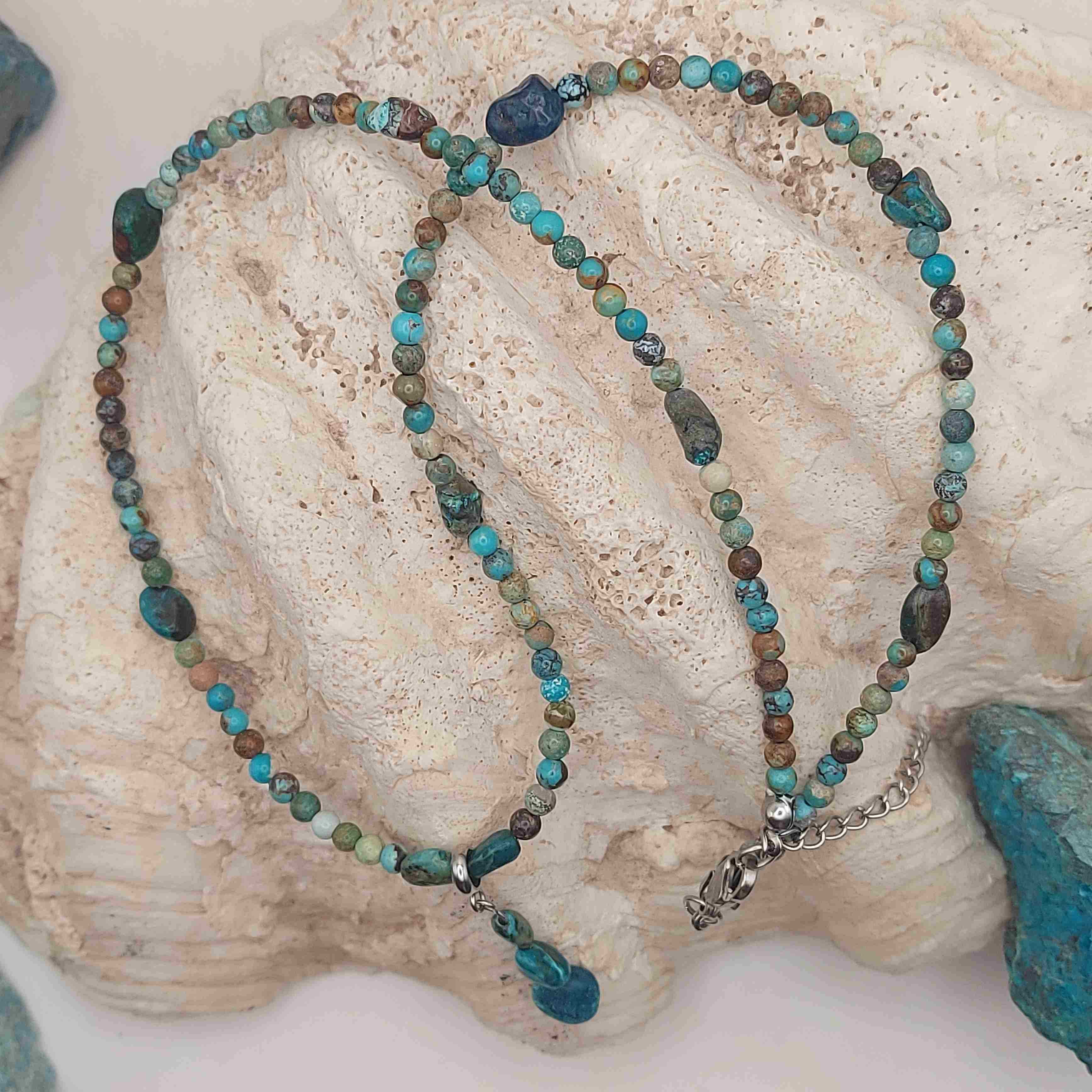 Valódi türkiz és krizokolla női ásvány nyaklánc galéria kép