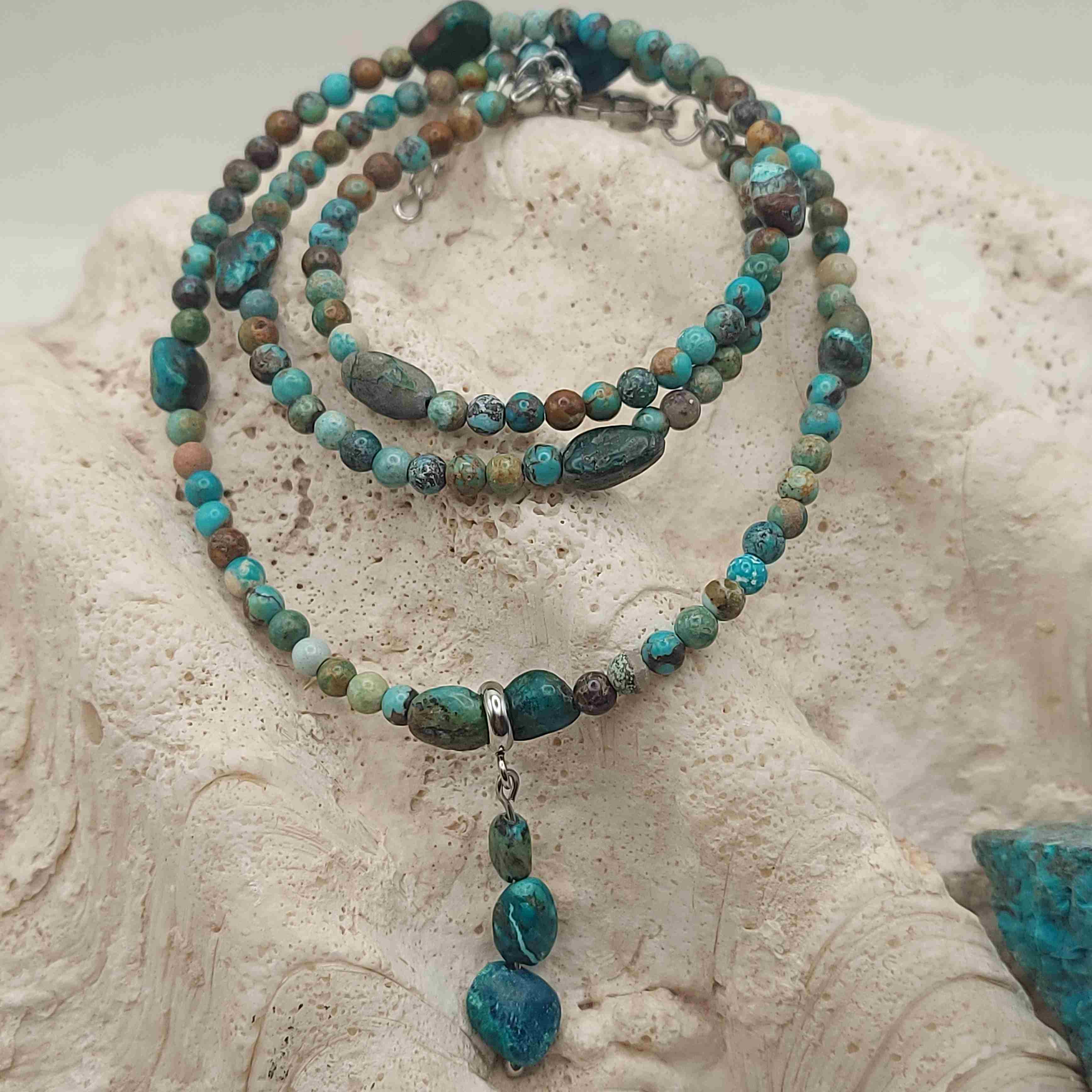 Valódi türkiz és krizokolla női ásvány nyaklánc