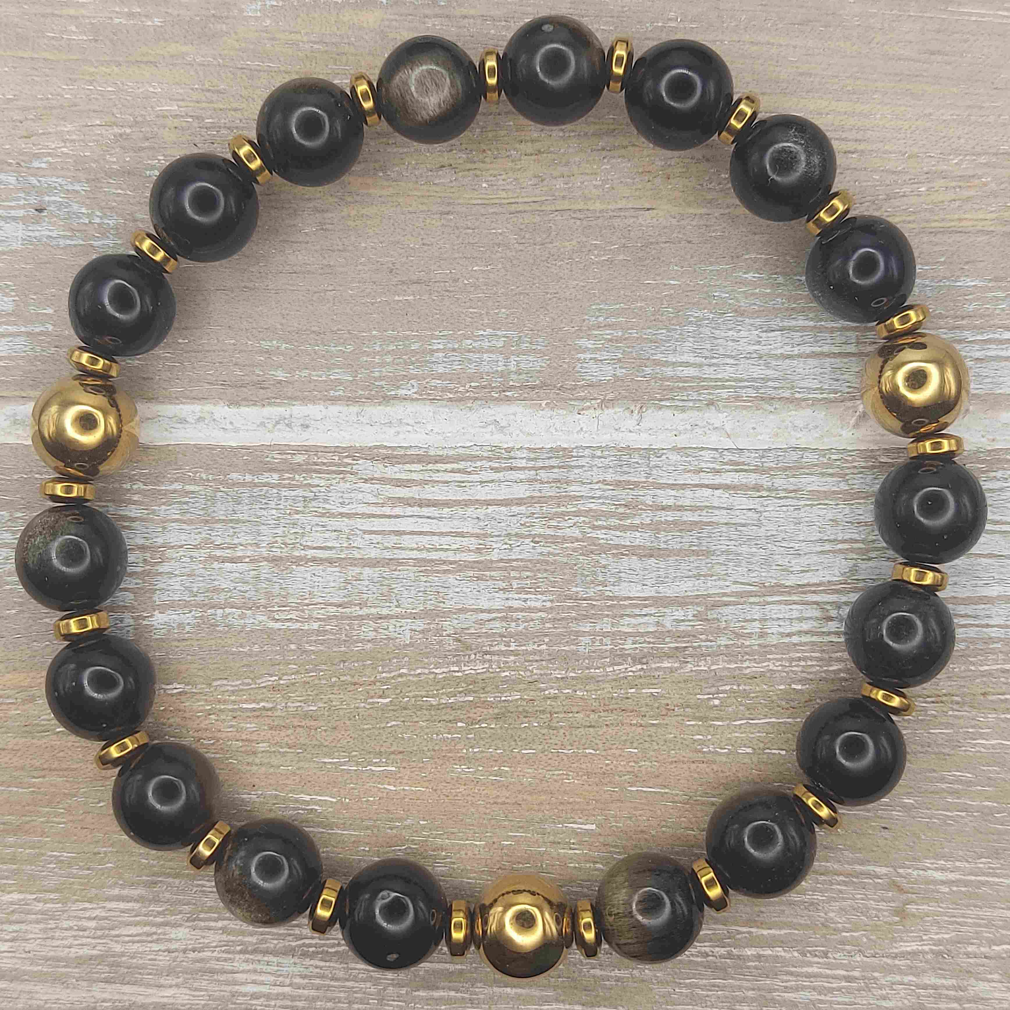Arany obszidián és hematit férfi ásvány karkötő galéria kép