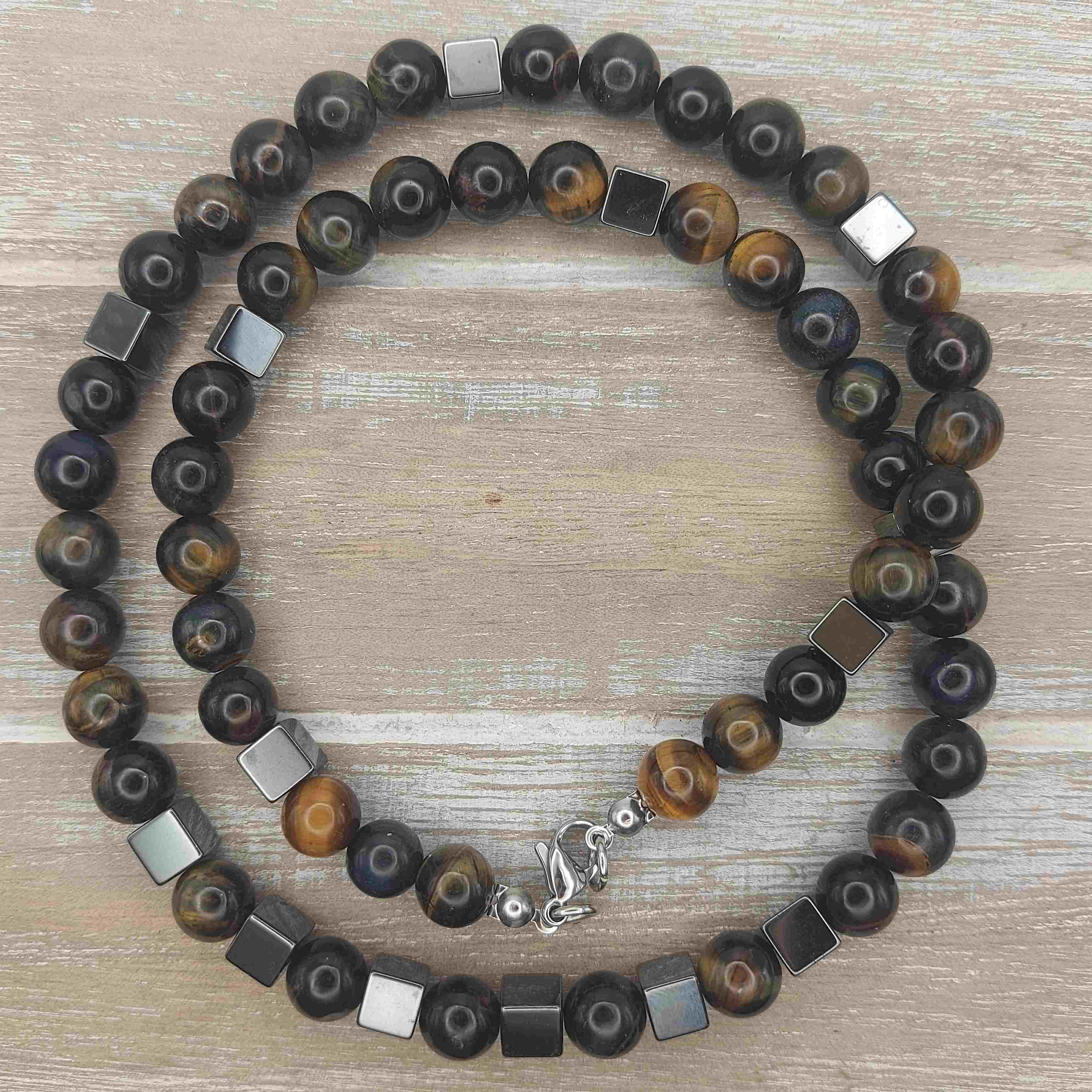 Tigrisszem-sólyomszem férfi ásvány nyaklánc galéria kép