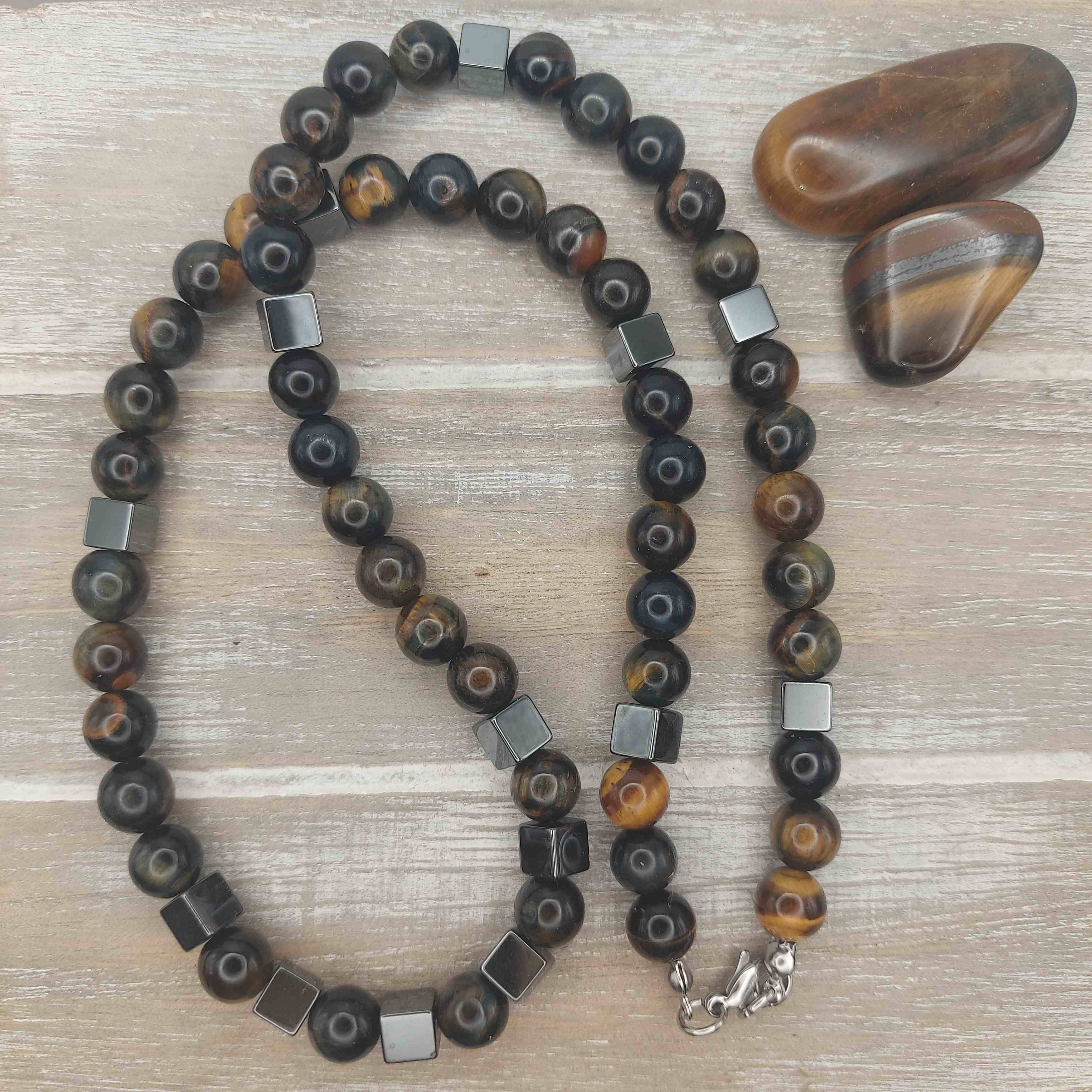 Tigrisszem-sólyomszem férfi ásvány nyaklánc