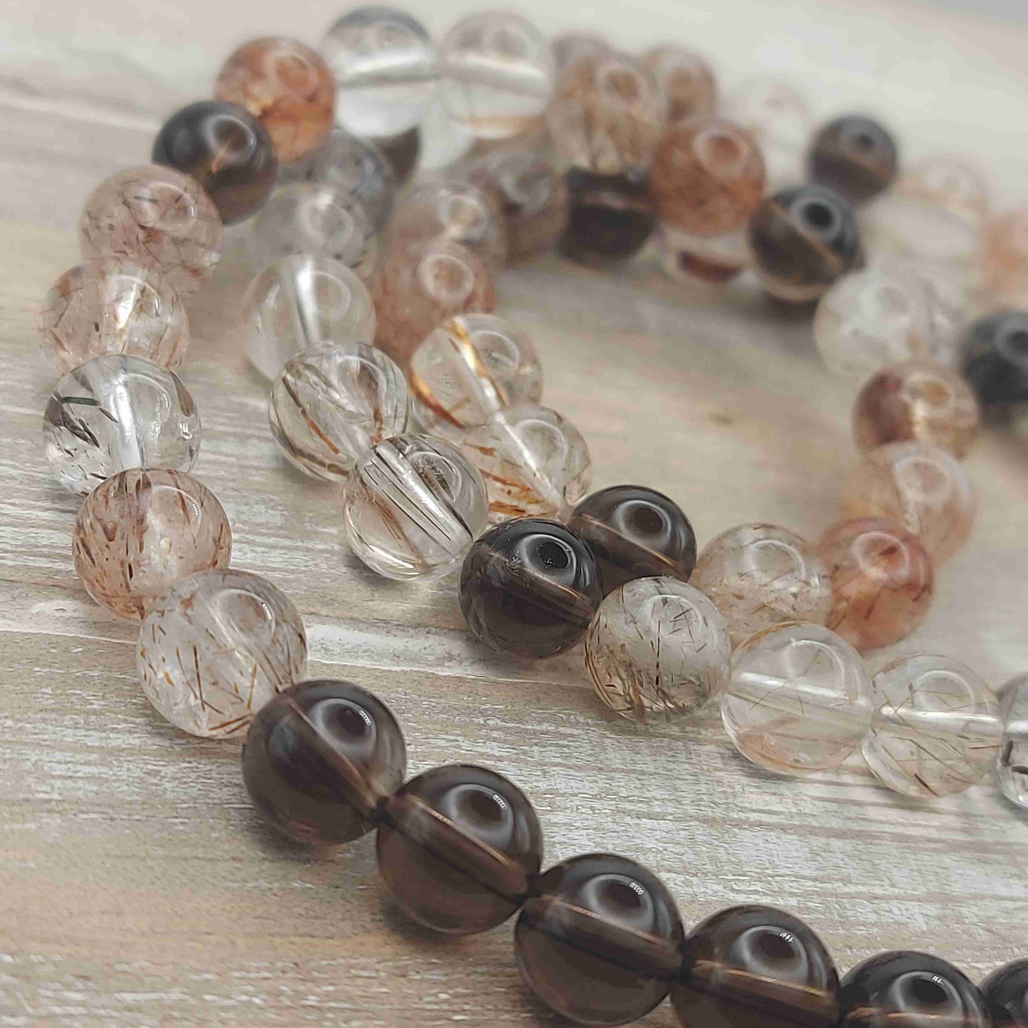 Rutilos kvarc és füstkvarc férfi ásvány nyaklánc galéria kép