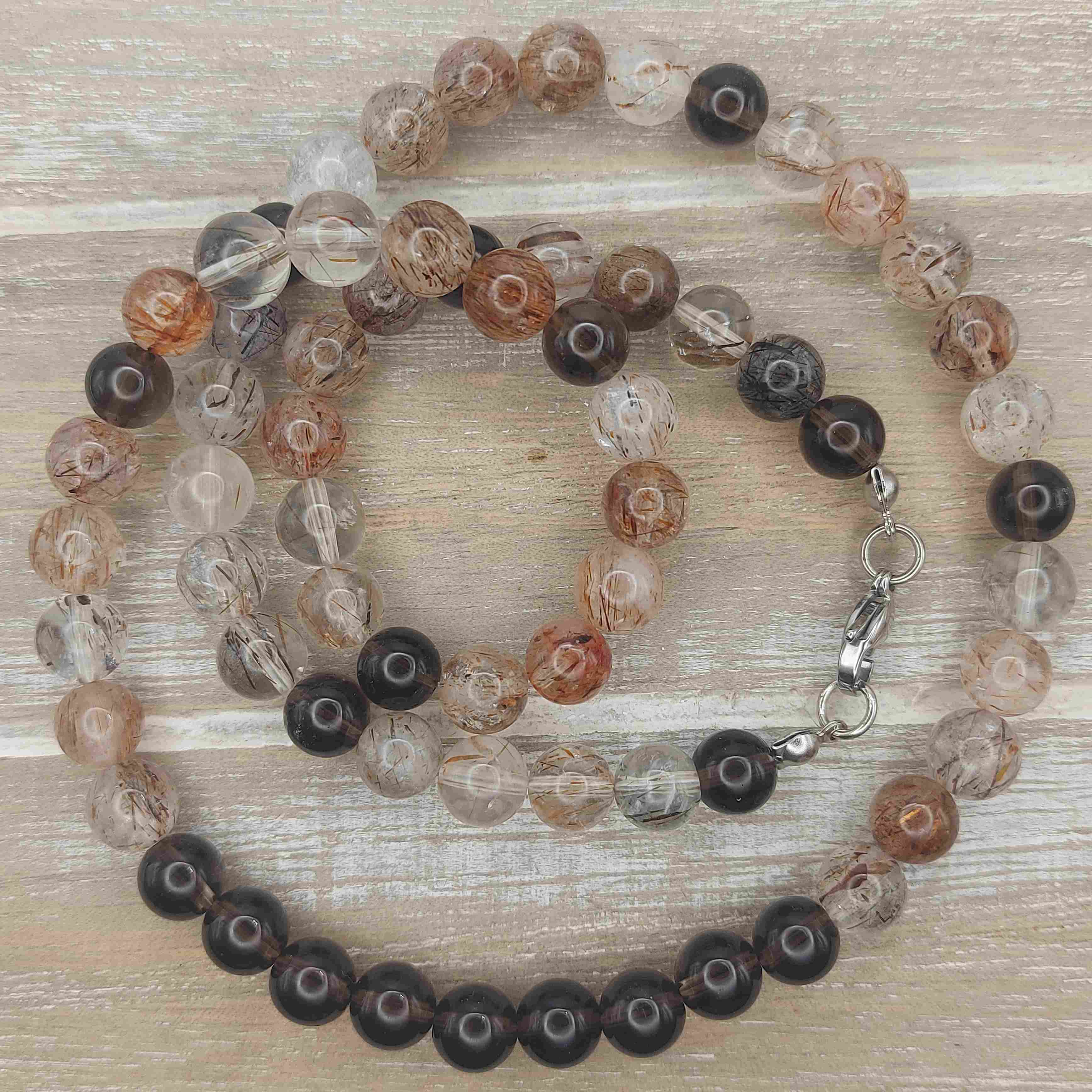 Rutilos kvarc és füstkvarc férfi ásvány nyaklánc